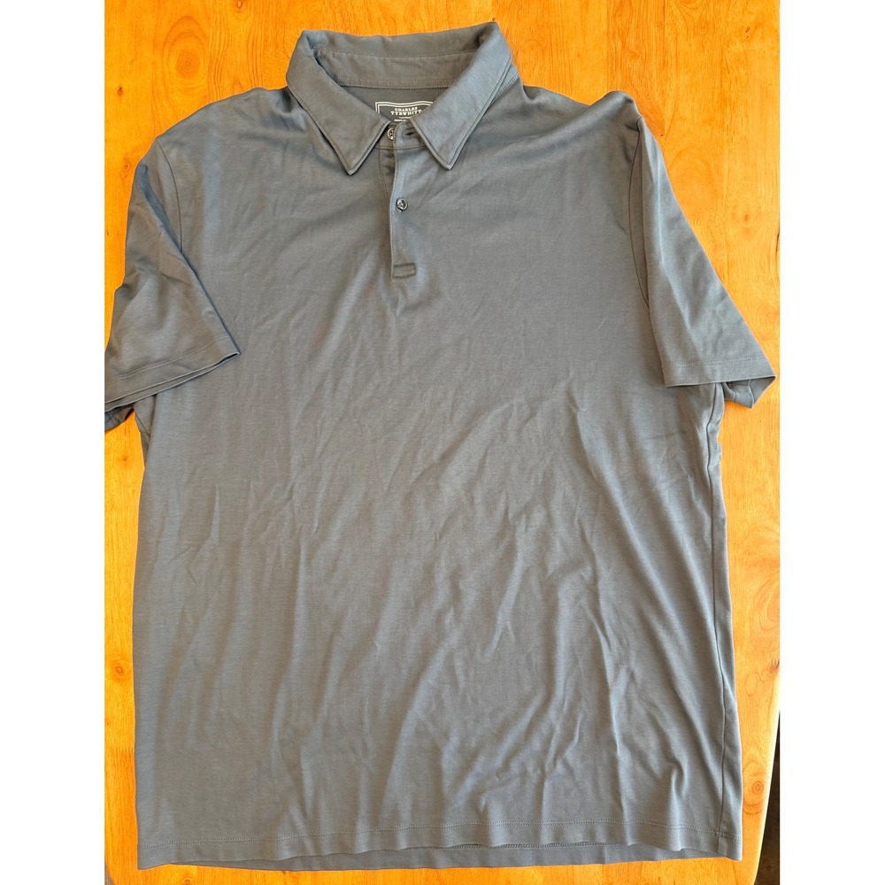 Charles Tyrwhitt Mens XL Polo Shirt Short Sleeve Blue Gray Jersey Cotton XLARGE